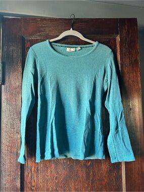 L.L. Bean Teal Waffle Knit Long Sleeve Crew Neck Top Size XS